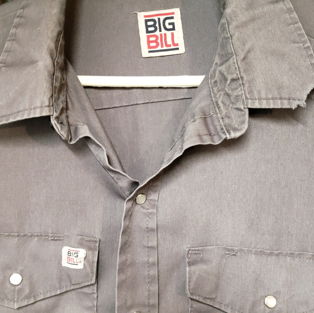Big Bill Grey Pearl Snap Work Shirt Distressed Grunge Streetwear Blokecore - Picture 4 of 12